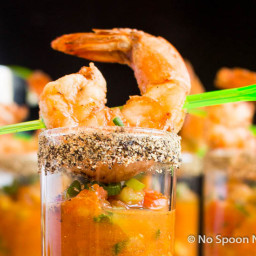 Spicy Bloody Mary Gazpacho and Shrimp Shooters