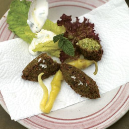 Spicy broad bean fritters with lemon minted yoghurt