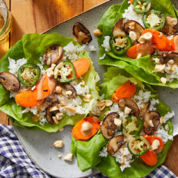 Spicy Carrot & Mushroom Lettuce Cups with Tahini Sauce
