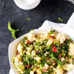 Spicy Cauliflower Salad with Smoked Gouda, Tomatoes and Basil