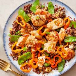Spicy Chicken & Quinoa Fried Rice with Snow Peas & Sweet Peppers