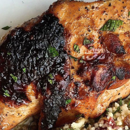 Spicy Chicken Legs and Cauliflower Couscous with Cherries, Pistachios, and 