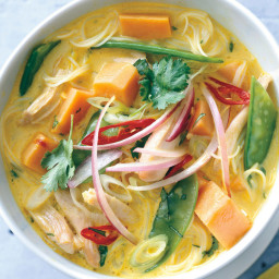 Spicy Curry Noodle Soup with Chicken and Sweet Potato