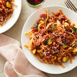 Spicy Fettuccine & Beef Bolognese with Zucchini
