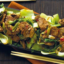 Spicy ginger and garlic pork with pak choi