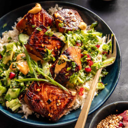 Spicy Ginger Caramelized Salmon Bowl.