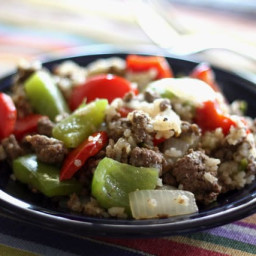 Spicy Hot Green Chile Beef and Pepper Skillet