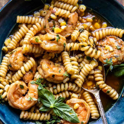Spicy Lemon Butter Shrimp Scampi with Herbed Corn.