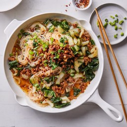 Spicy Noodles with Pork, Scallions and Bok Choy