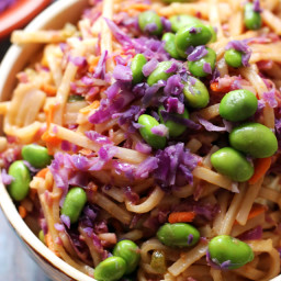 Spicy Peanut Rice Noodle Bowls with Curried Peanut Sauce Dressing