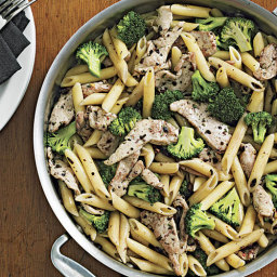 Spicy Penne Tossed with Chicken, Broccoli and Chopped Olives