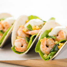 Spicy Santa Fe Shrimp Roll Tacoswith butter lettuce and green chile aioli