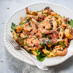 Spicy Shrimp Pasta with a Roasted Tomato Sauce