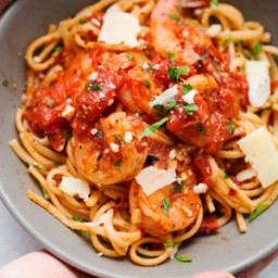 Spicy Shrimp Pasta with Tomatoes and Garlic