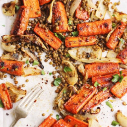Spicy + Sweet Maple Carrots with Crispy Lentils