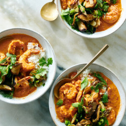 Spicy Tomato-Coconut Bisque With Shrimp and Mushrooms