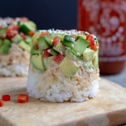 Spicy Tuna Sushi Stack with Sticky Rice and Avocado