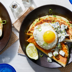 Spicy Zucchini Quesadillas with Poblano Pepper & Fried Eggs