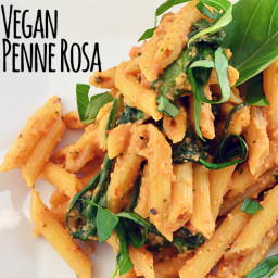 Spicy Vegan Penne Rosa with Basil and Spinach