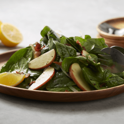 Spinach & Apple Salad with Warm Meyer Lemon–Bacon Vinaigrette