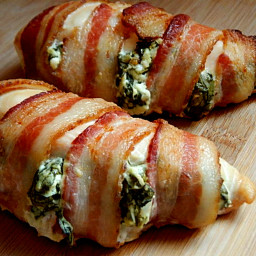 Spinach and asiago stuffed, bacon wrapped chicken