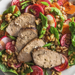 Spinach-and-Barley Salad with Grilled Pork