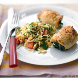 Spinach-and-Brie Chicken with Tomato Orzo
