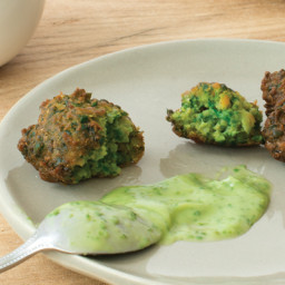 Spinach and Chickpea Spoon Fritters with Creamy Cilantro Avocado Sauce