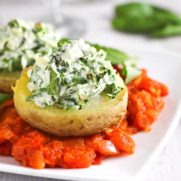 Spinach and ricotta stuffed potatoes with tomato sauce