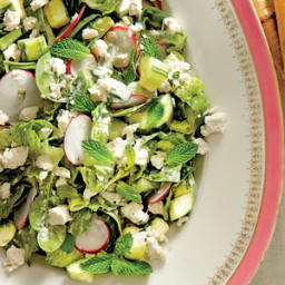 Spinach-and-Romaine Salad with Cucumbers, Radishes, and Creamy Mint Dressin
