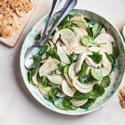 Spinach, Apple and Chicken Salad with Poppy Seed Dressing and Cheese Crisps