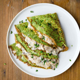 Spinach Crepes with Creamy Mushroom Filling