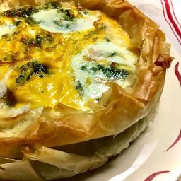 Spinach, egg, and filo pie