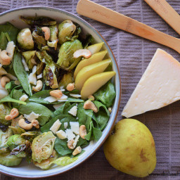 Spinach Pear Salad with Roasted Brussels Sprouts