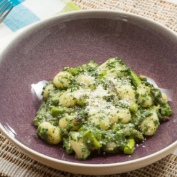 Spinach Pesto Gnocchi with Sautéed Asparagus & Brown Butter