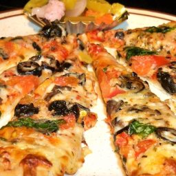 Spinach Pizza with Provolone and Mushrooms
