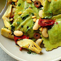 Spinach Ravioli with Artichokes & Olives