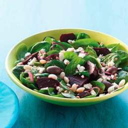 Spinach Salad with Beets, Beans and Feta
