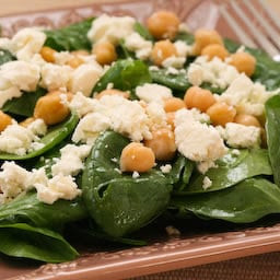 Spinach Salad with Marinated Garbanzo Beans and Feta Cheese