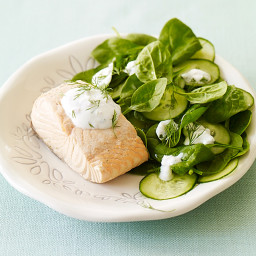 Spinach Salad with Poached Salmon and Vodka-Dill Dressing