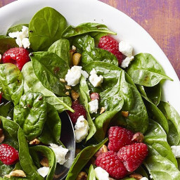 Spinach Salad with Raspberries, Goat Cheese & Hazelnuts