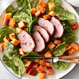 Spinach Salad with Roasted Sweet Potatoes