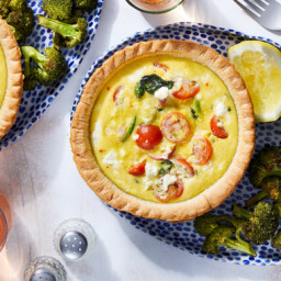 Spinach, Tomato, & Goat Cheese Quiche with Roasted Broccoli