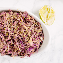 Spiralized Red Cabbage Slaw with Vegan Chipotle-Lime Dressing