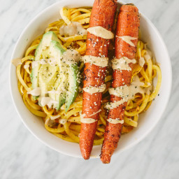 Spiralized Rutabaga and Roasted Carrot Bowl with Hemp Seeds