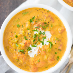 Split Pea and Red Lentil Creamy Vegetable Turmeric Soup