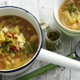 Spring minestrone soup with pesto