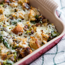Spring Strata With Asparagus, Leeks, Sausage, and Cheese