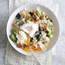 Spring Vegetable Risotto with Poached Eggs
