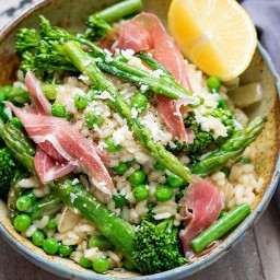 Spring Vegetable Risotto with Proscuitto